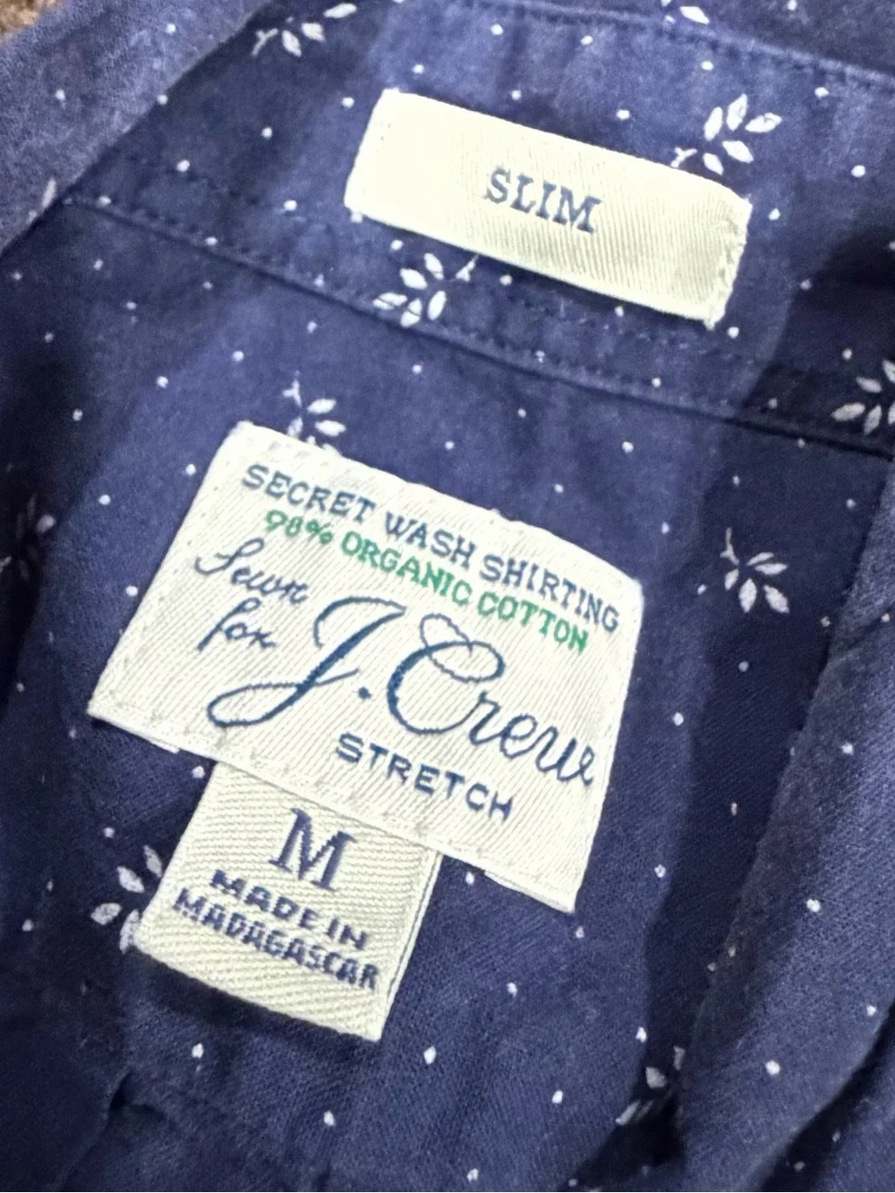 J. Crew Slim Stretch Men's M Navy Blue Floral Dot Button-Down Shirt